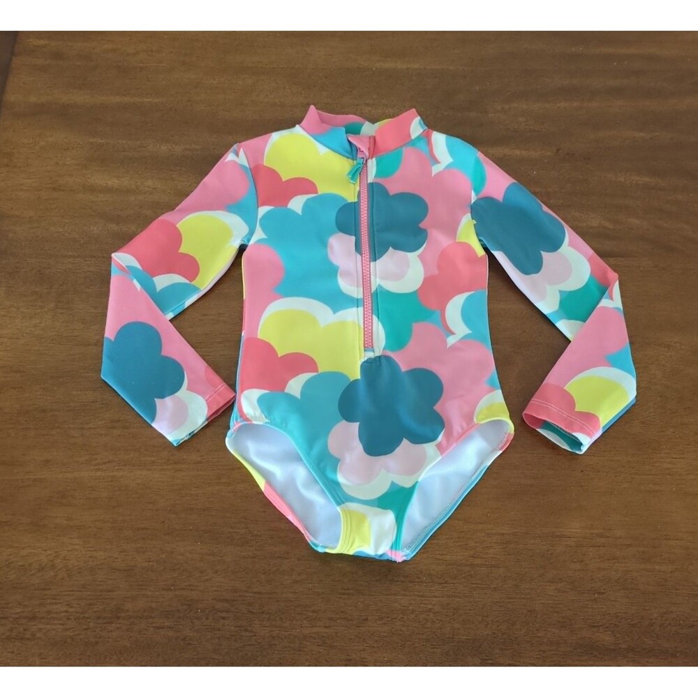 Mini Boden Girls Long-sleeved Swimsuit Multi Rainbow Reef size 5/6 EUC